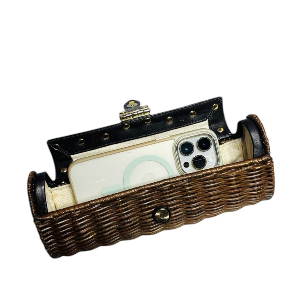MICHAEL KORS SANTORINI WICKER LEATHER CLUTCH - Picture 3 of 9